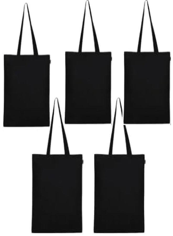 Wofier® Women's Cotton Canvas Tote Bag with Zipper, Reusable 100% Eco-Friendly- Natural (Pack Of 5) Black - Image 1